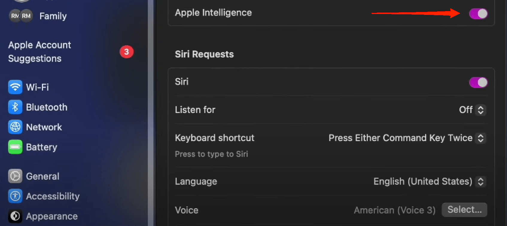 How to Turn Off Apple Intelligence? 11 Once you select it, you can find the Apple Intelligence toggle on the main window. Simply disable the toggle and you are all done.