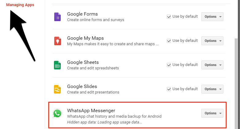 Why Can't I Locate WhatsApp Backup File in Google Drive? 3 Manage_Apps_WhatsApp