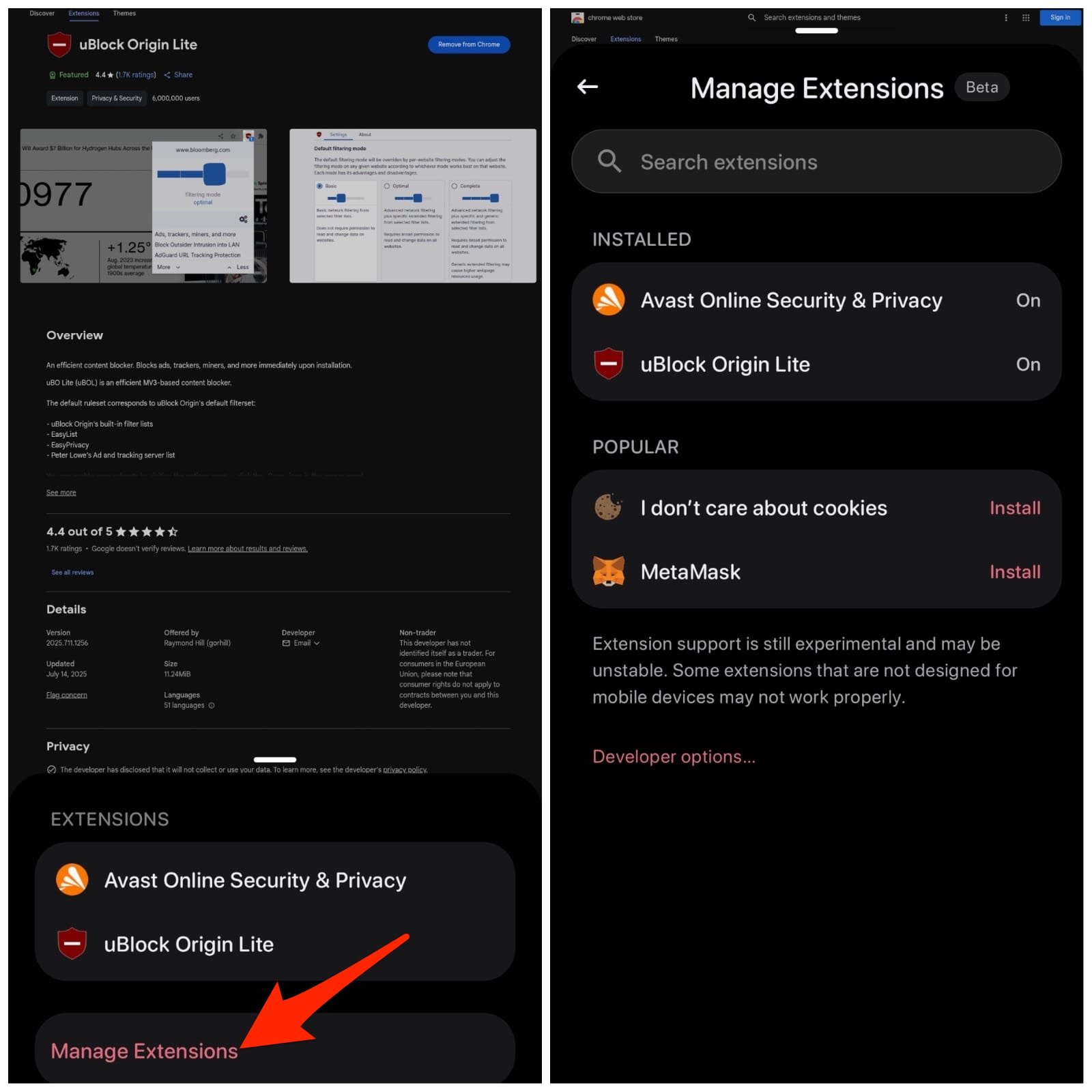 Best Kiwi Alternative: Install Chrome Extensions on Android 8 Manage your Extensions