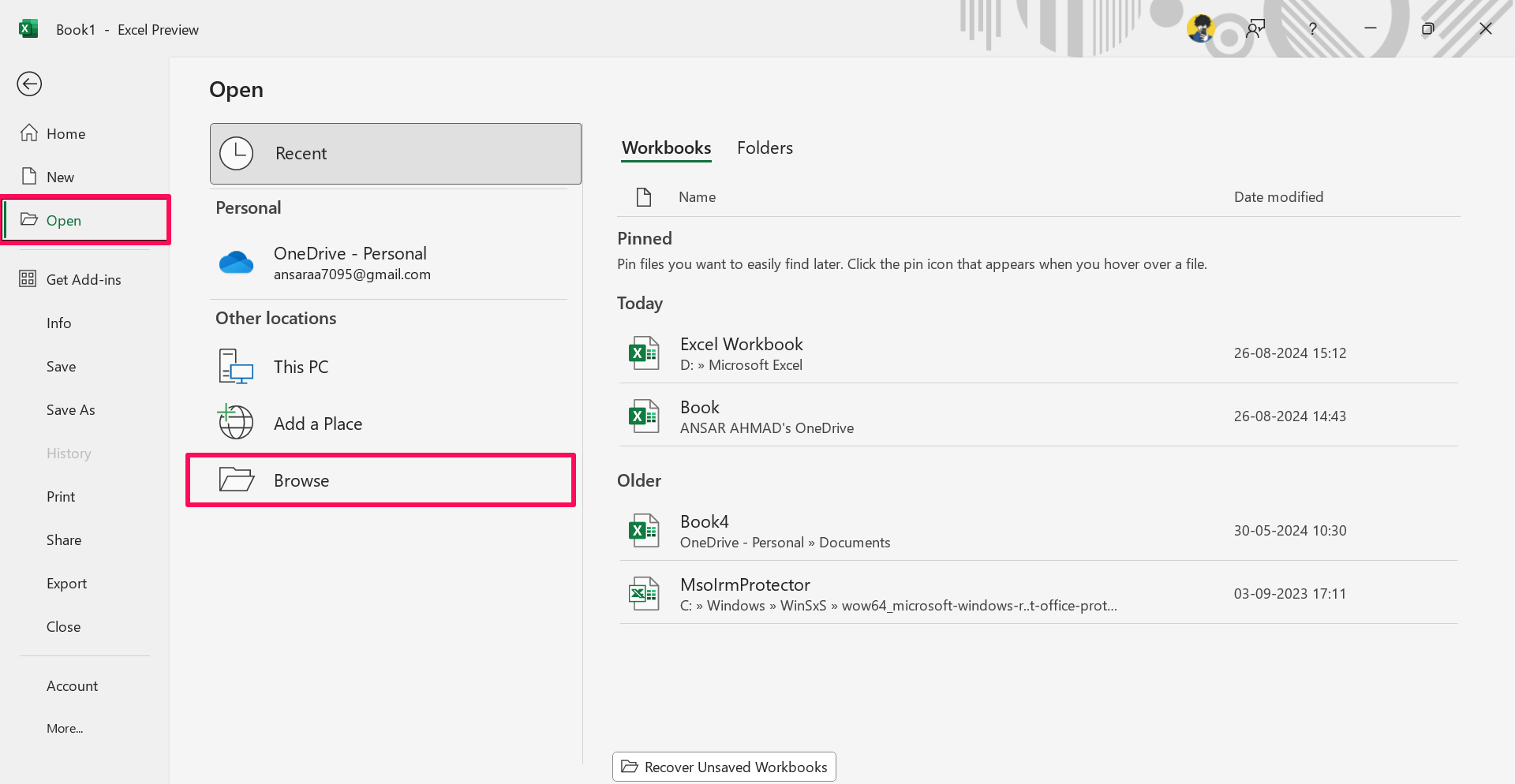 5 Easy Ways to Repair a Corrupted Excel File on Windows 11 2 Click on Open and choose Browse