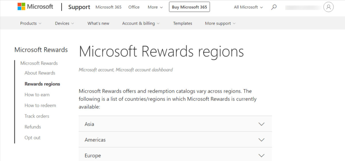 Microsoft Rewards is Not Giving Me Points: Why and What to Do? 2 Microsoft Rewards Region