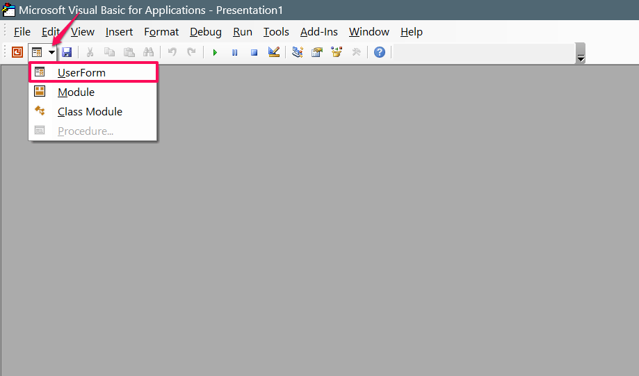 How to Fix 'An Error Occurred while PowerPoint was Saving the File' 15 Click on the Insert UserForm and select it