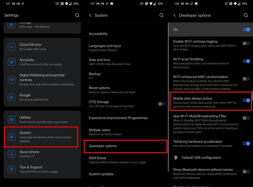 Fix Internet Not working on OnePlus Mobiles 7 Mobile Data Always Active