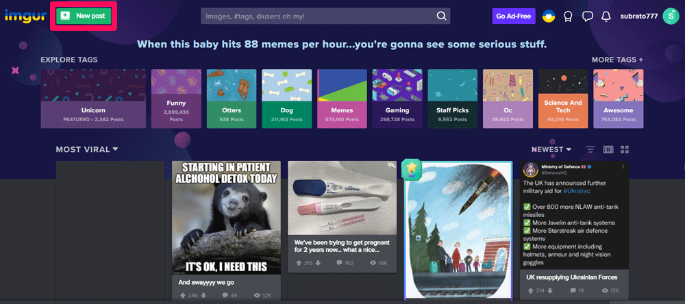How to Make Photos Private on Imgur? 2 Tap on new post
