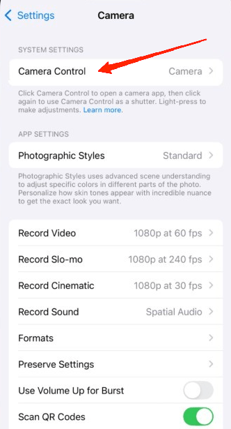 5 Tips to Stop Triggering Camera Control Accidentally on iPhone 4 Next, tap on Camera Control.