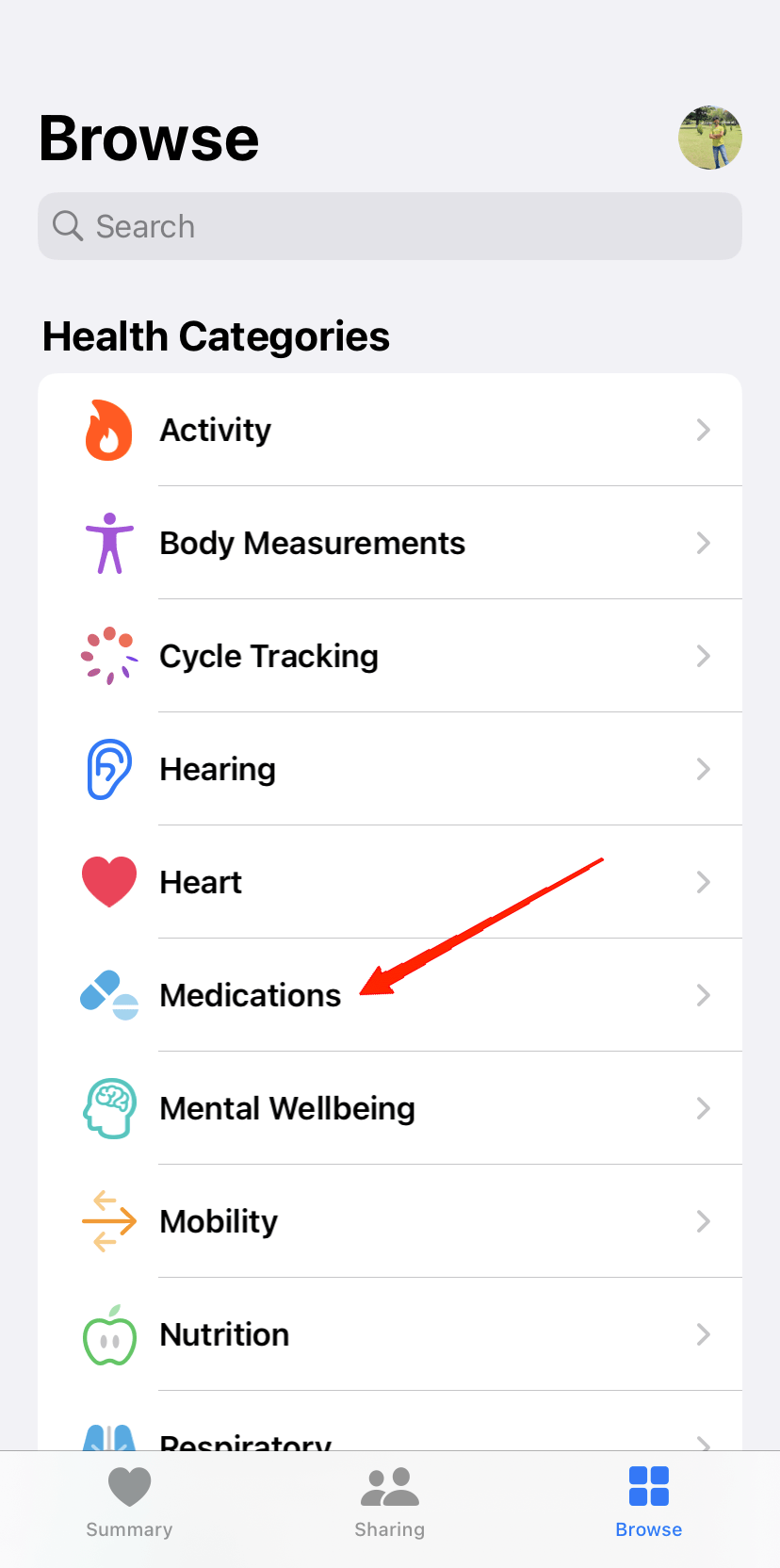 Now, go to the Browse section and go to your Medications