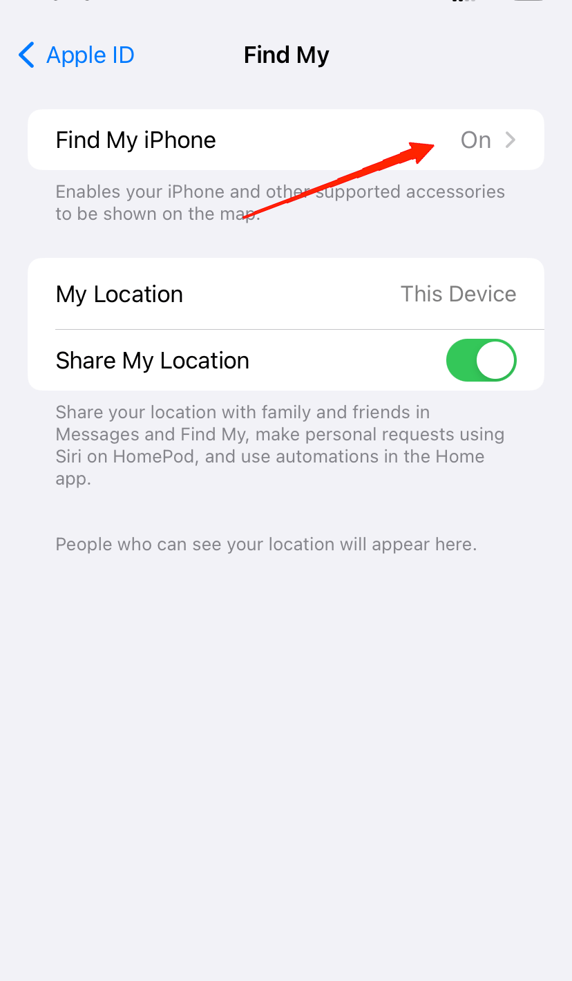 Now, tap on the Find My iPhone.