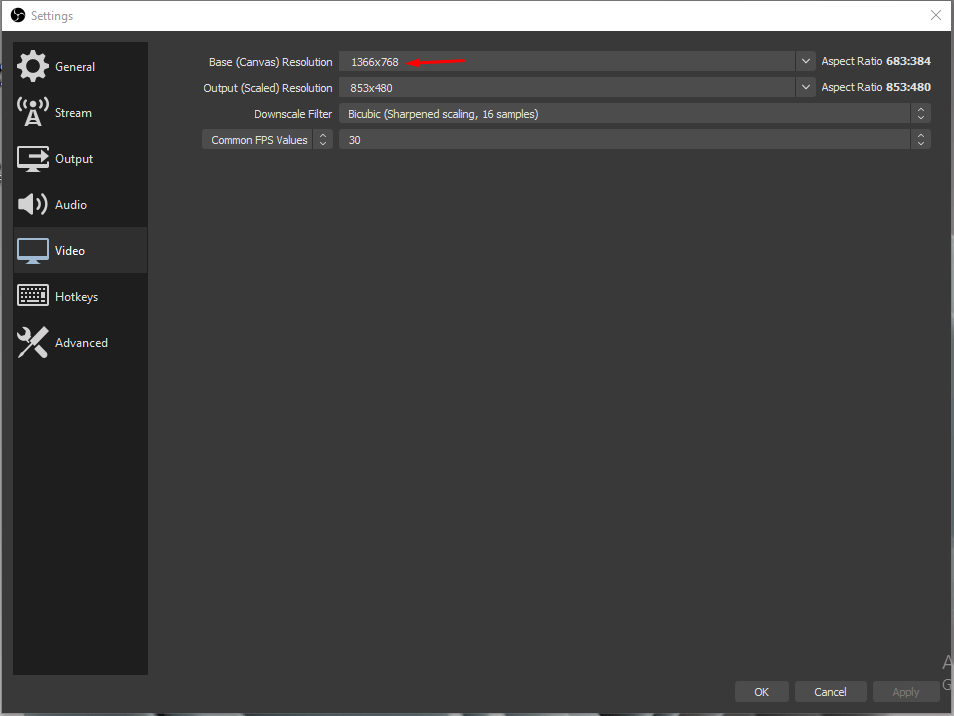 Now, change the “Output (Scaled) Resolution” is 720p resolution