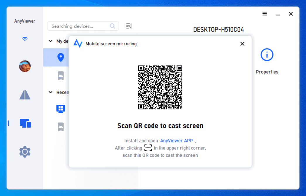 How to Screen Cast iPhone to Windows 11? 3 On the PC, go to Device > Mobile Screen Mirroring to display a QR code