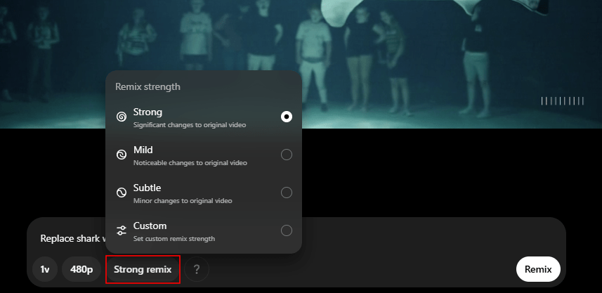 How to Use Sora to Remix AI Videos 4 Once you are done with the prompt, choose the strength of the mix.