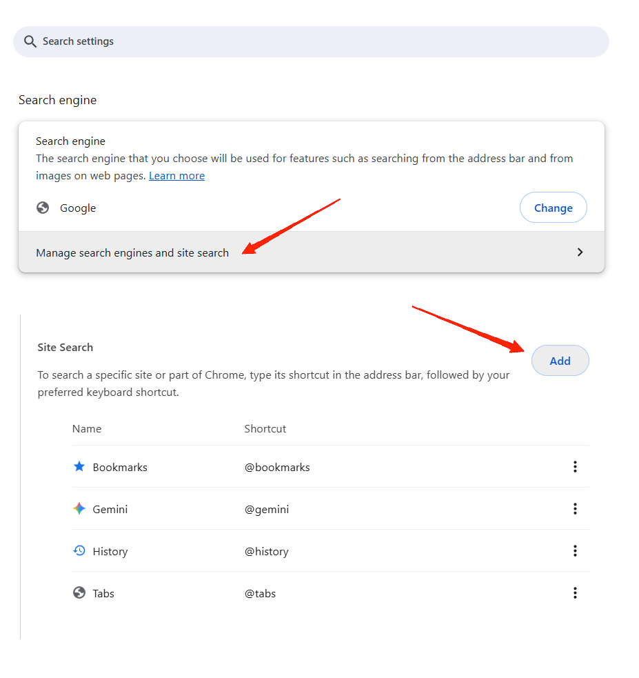 How to Remove Google AI mode from Google Search? 2 Open Chrome, and go to Settings Search engine Manage search engines and site search.