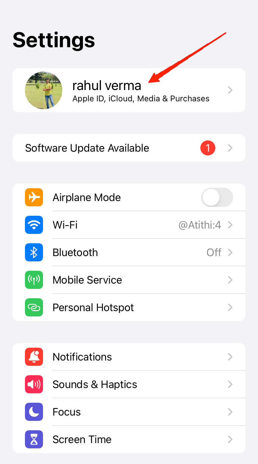 Open Settings and tap on your name.