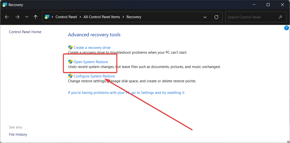 Open System Restore