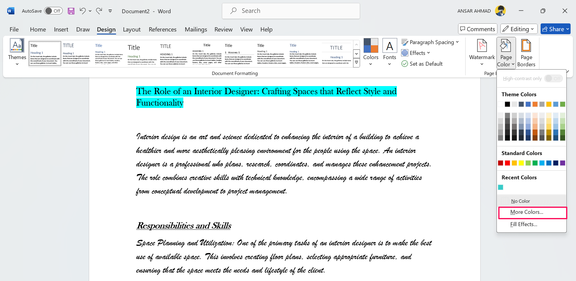 How to Add a Background in Microsoft Word 4 Choose more Color option