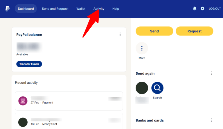 Paypal Activity Tab