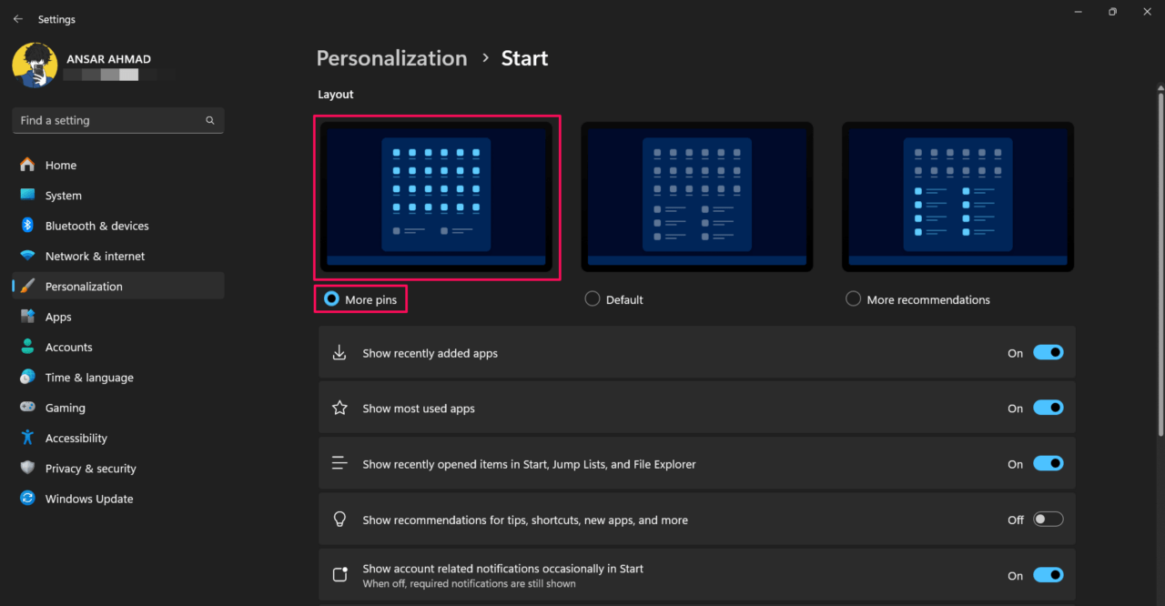 Select More Pins option