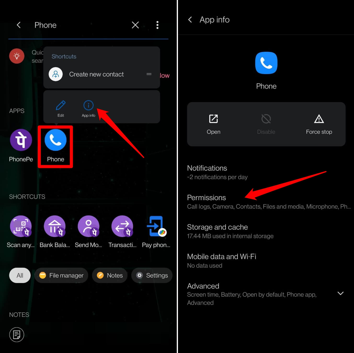 Phone app permissions