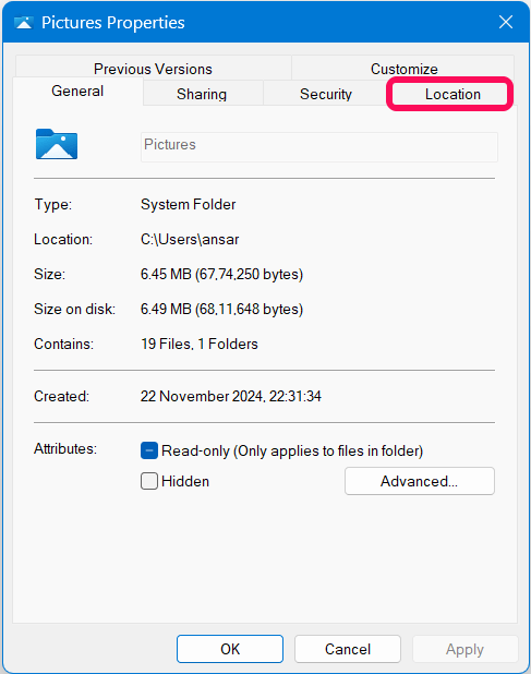 How to Change Default Screenshot Location on Windows 11 3 Click on Location at the top
