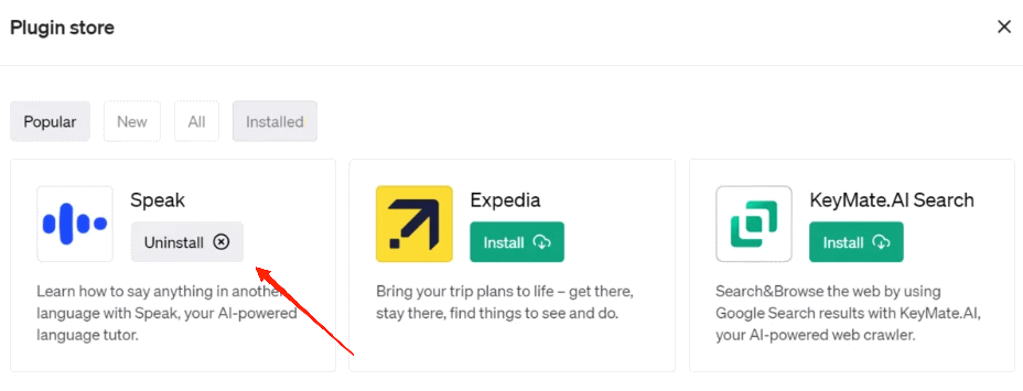 How to Uninstall ChatGPT Plugins? 4 click on the Uninstall button