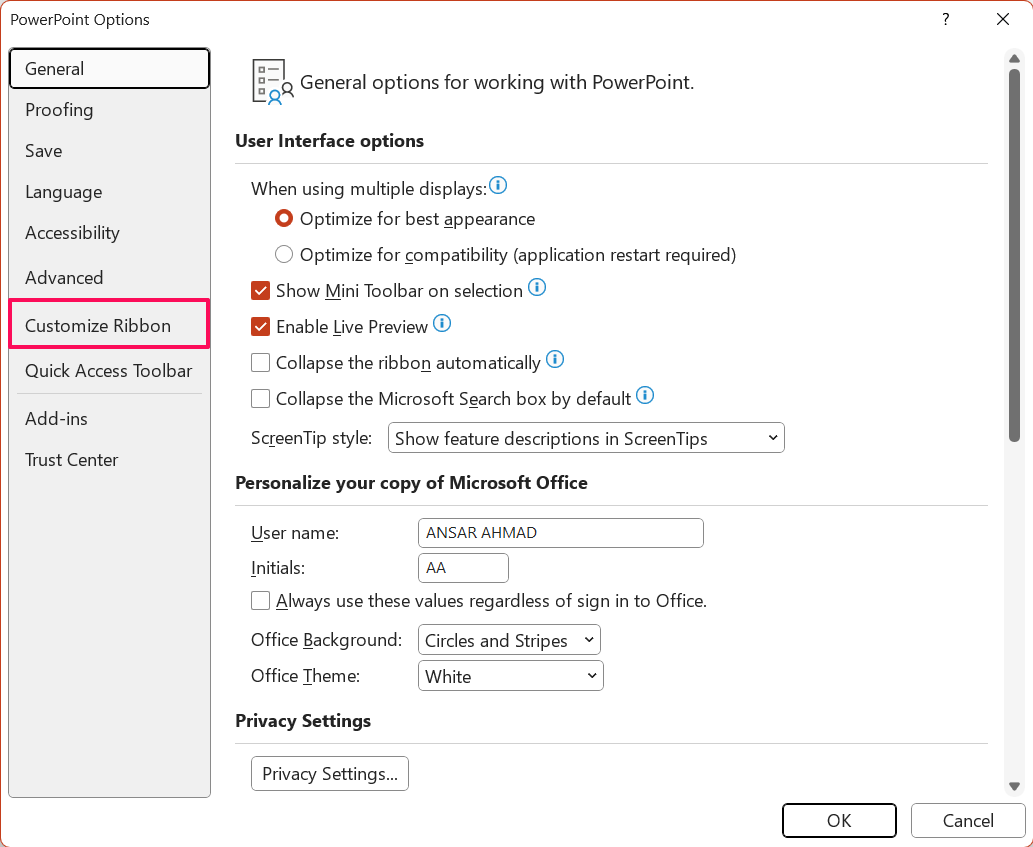 How to Fix 'An Error Occurred while PowerPoint was Saving the File' 12 Click on the Customize Ribbon