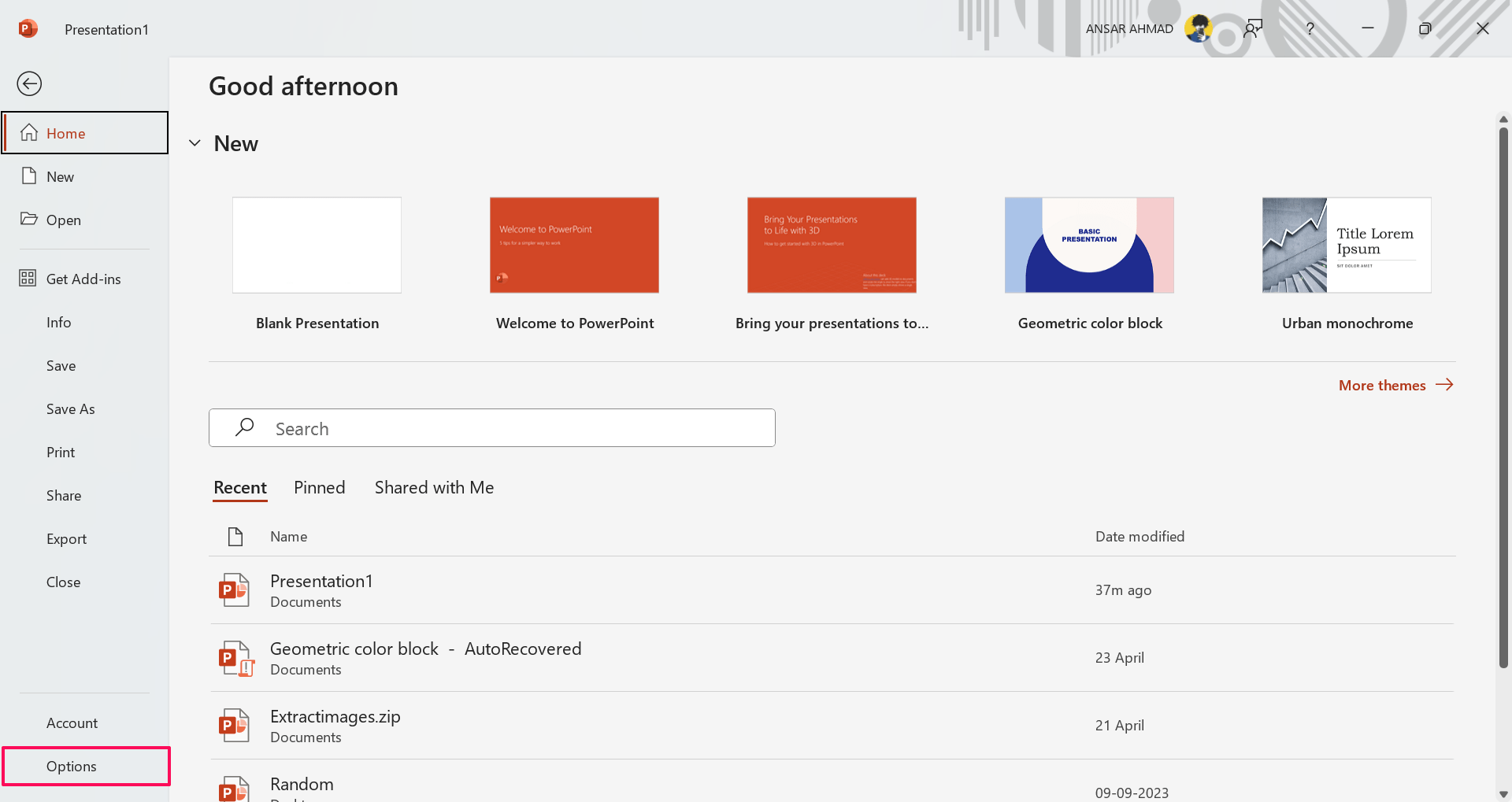 How to Fix 'An Error Occurred while PowerPoint was Saving the File' 11 Choose Options under the File tab