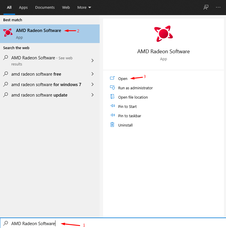 How to Use AMD Relive to Record Screen on PC? 2 Press Windows Key + S and then open “AMD Radeon Software” on Windows