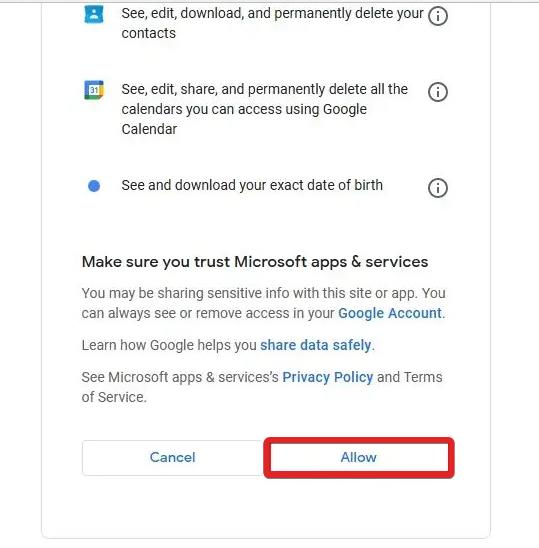 Press the Allow button