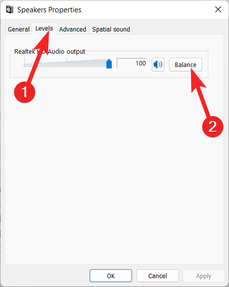 Adjust Audio Balance in Windows 11: Balance Left / Right Sound 8 Press the Balance button in the Levels tab