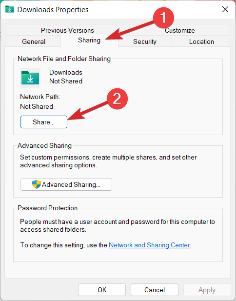 How to Copy Files Over the Network Using Robocopy on Windows 11? 3 Press the Share button in the Sharing tab