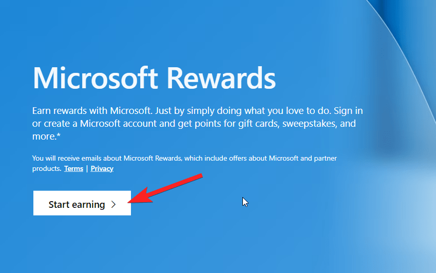 How to Earn Microsoft Rewards Points? 3 Press the Start Earning button