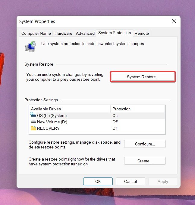 How to Fix Dynamic Lock Not Working in Windows 11 23 Press the System Restore button