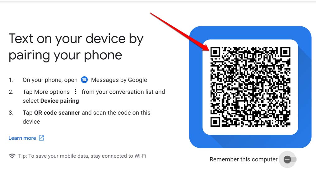 QR code Google Messages for Web