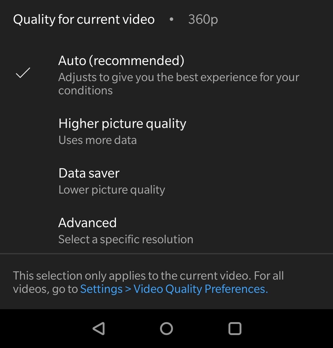 Use Old YouTube App Resolution Settings 2 Quality for Current Video