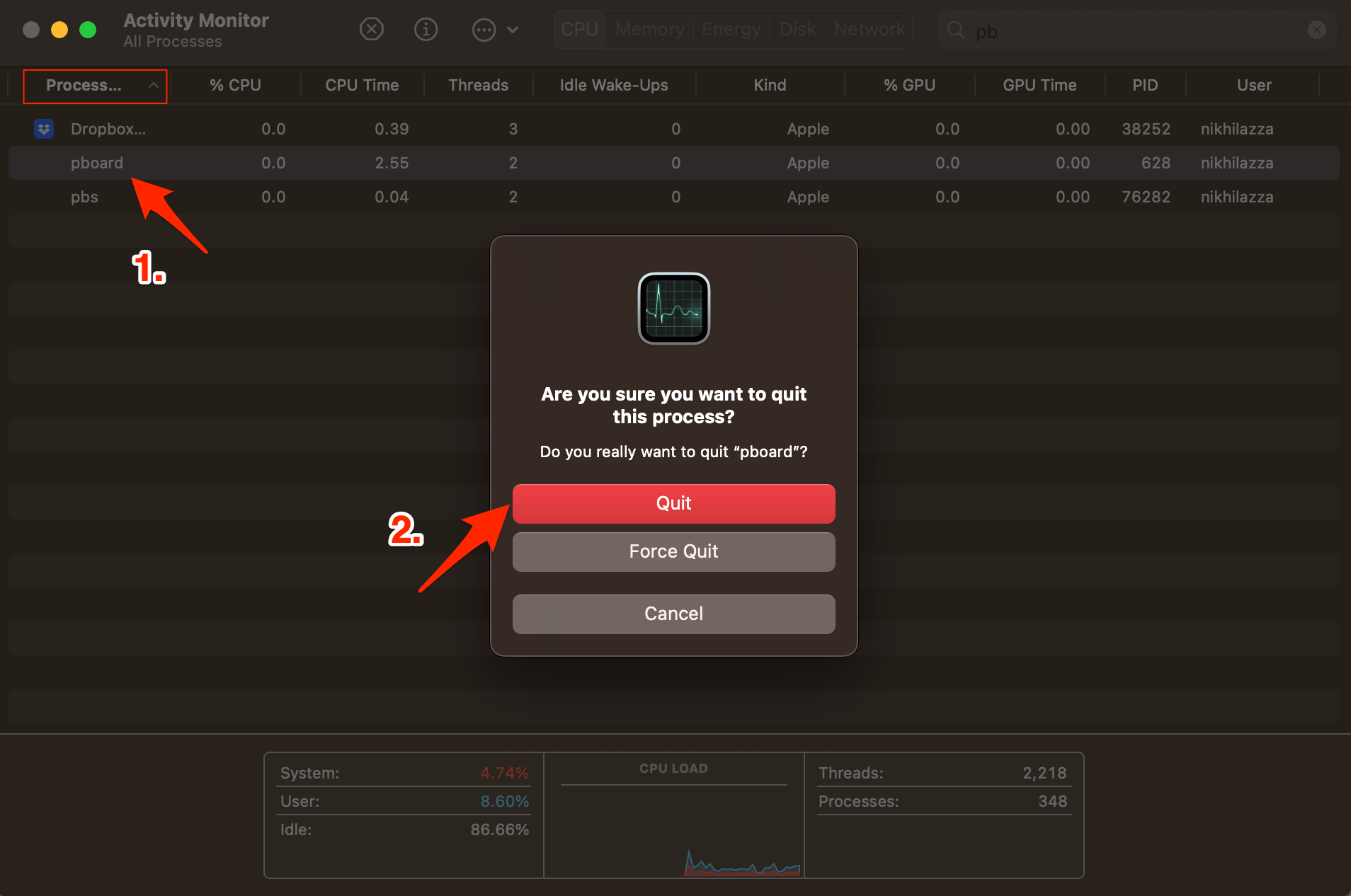 How to Fix Copy - Paste Not Working on Mac? 5 Quit or Force Quit the Pboard process