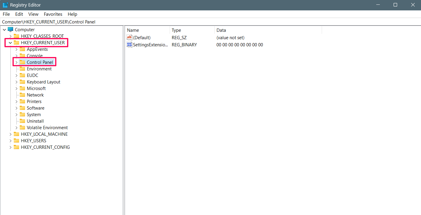 Double click on the HKEY_CURRENT_USER