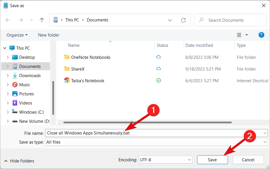 How to Close All Apps Once in Windows 11? 11 Rename the bat file