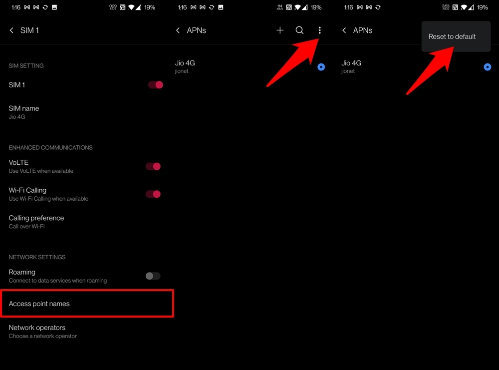 Fix Internet Not working on OnePlus Mobiles 6 Reset APN to Default