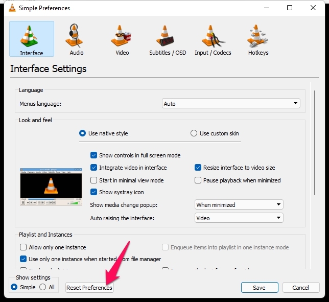 How to Fix 'Your Input Can't be Opened' Error on VLC ? 3 Reset VLC preferences