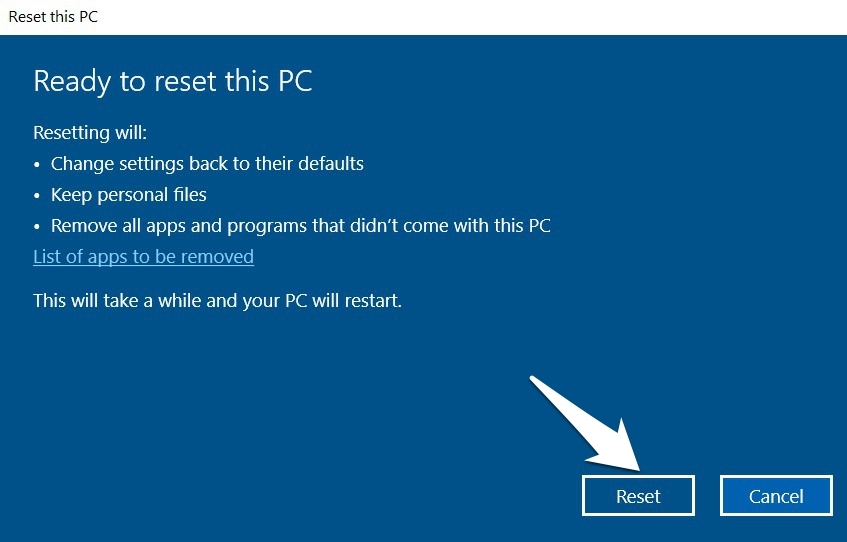 Reset the Settings to Default