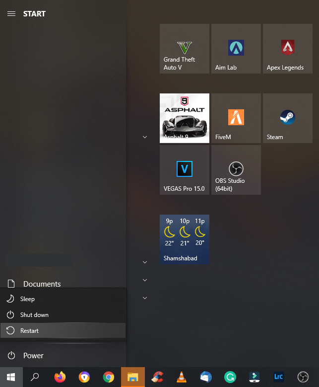 Restart Pressing Shift Button
