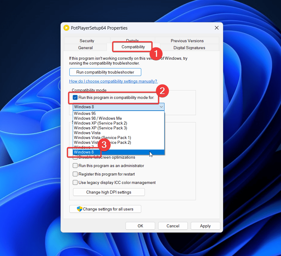 How to Fix if App Can't Run on your PC in Windows 11 4 Run in Compatibility mode