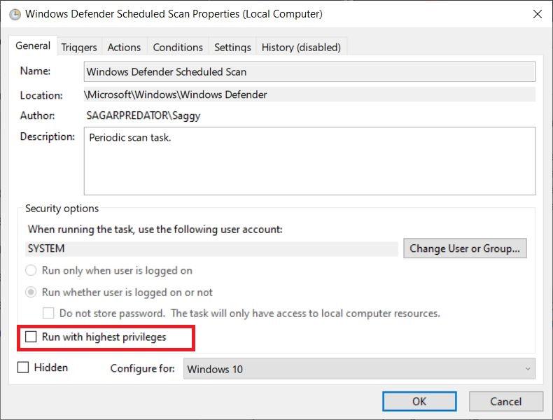 How to Stop 'Antimalware Service Executable' High Usage? 15 Run with highest privileges option on the Property window