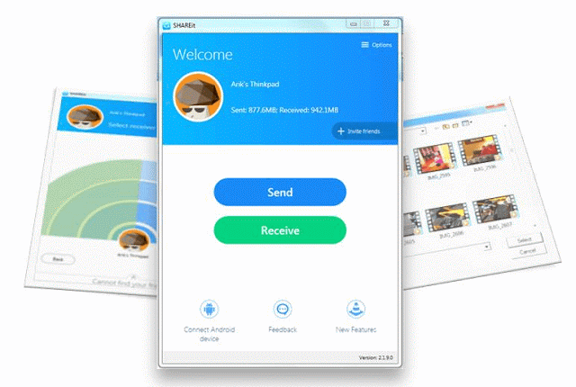 Share media across your PC's and smartphones without any USB cable 1 SHAREit