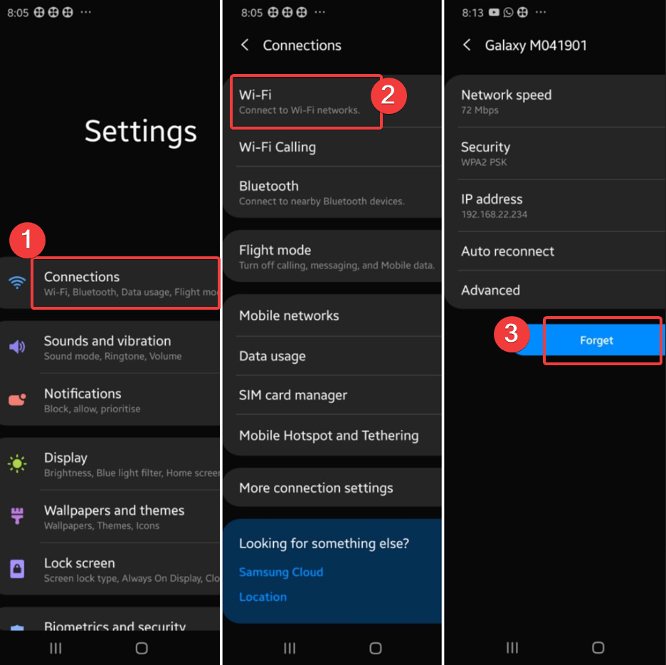 10 Ways to Fix WiFi Login Page Not Displaying on Android 3 Settings, Connections, WiFi, Forget