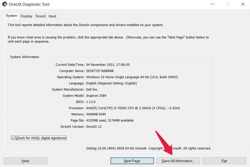 How to Connect windows 11 to Android TV? 3 Save-All-Information DirectX Diagnostic Tool