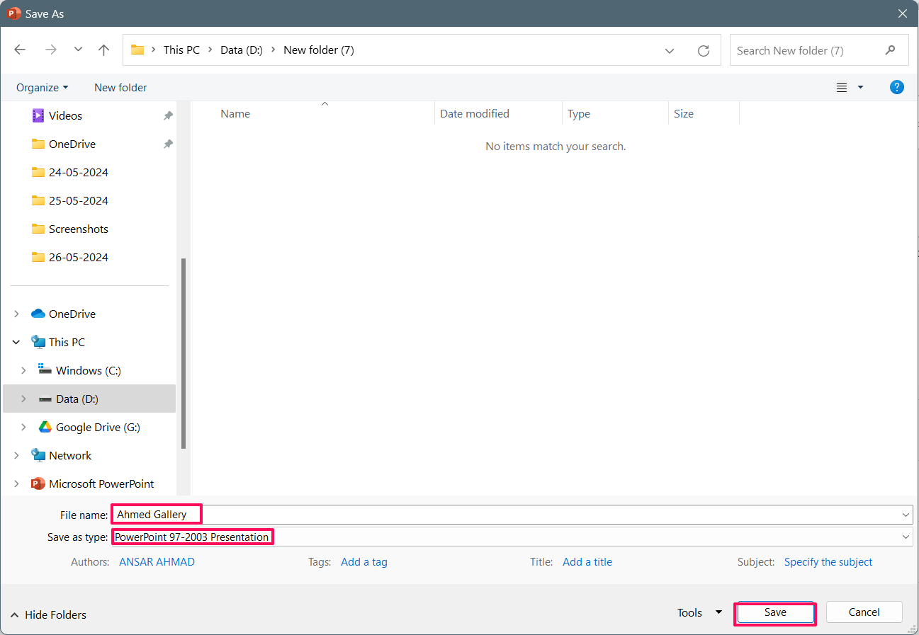 How to Fix 'An Error Occurred while PowerPoint was Saving the File' 5 Change the file path and click Save button