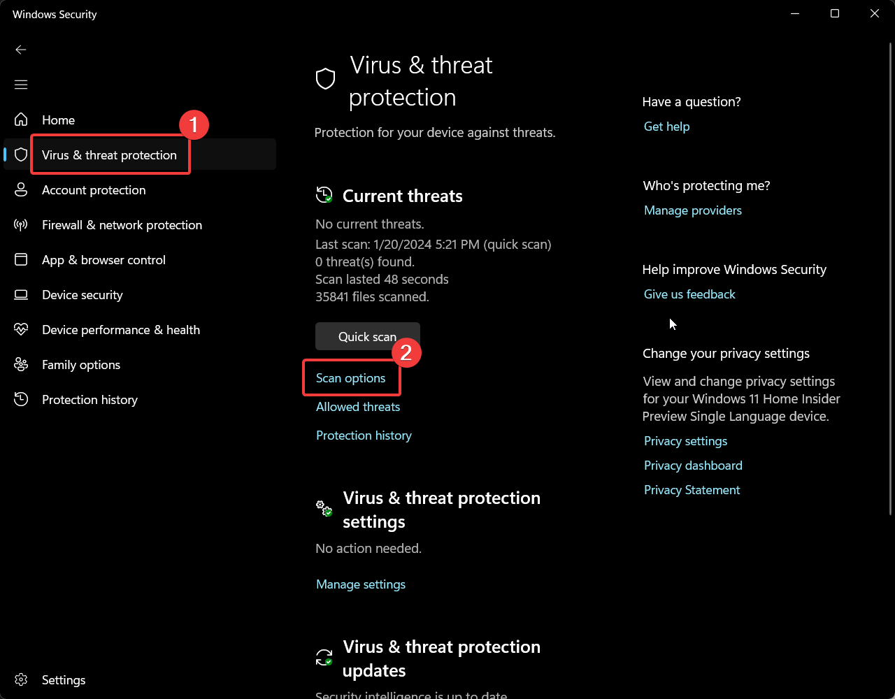 Scan options