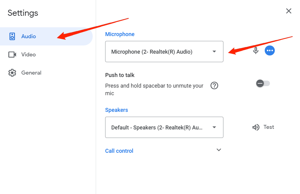 How to Fix Google Meet Audio Video Not Working? 2 Select the correct Microphone & Speaker
