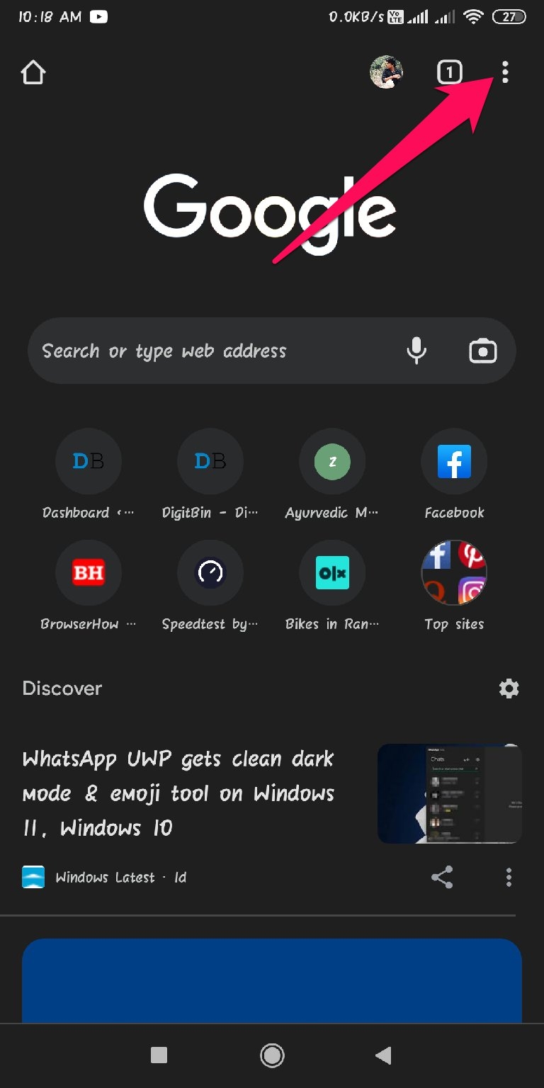 Three dots chrome android