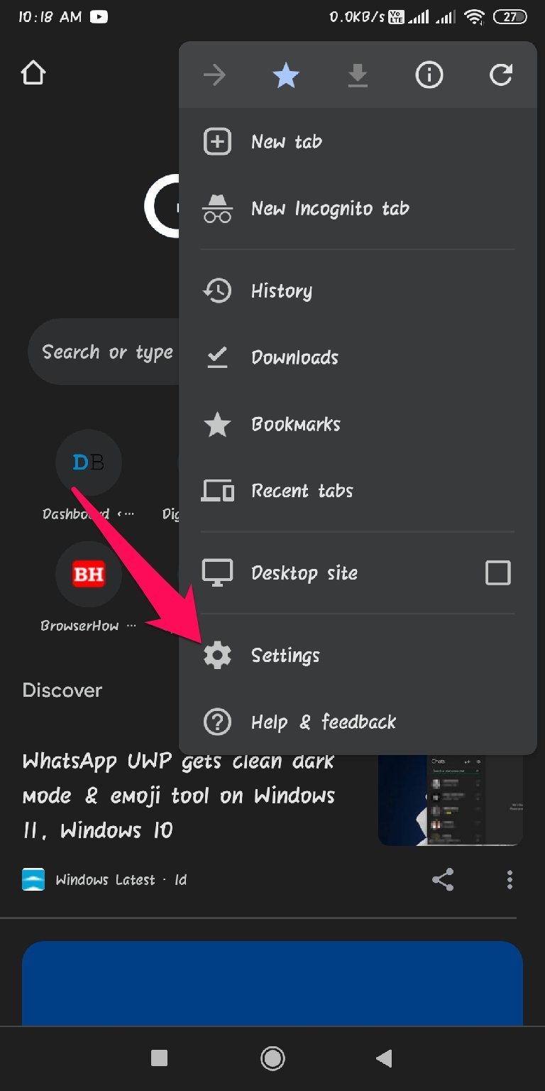 Settings Chrome Android